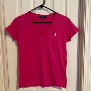 Polo by Ralph Lauren, Women’s Size Medium, V Neck Tee Shirt, Bright Pink